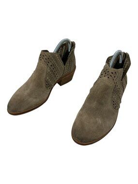 Vince Camuto Womens Perforated Suede Booties Zipper 7.5 Taupe Low Block Heel
